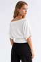 7062 Women's Waist-Slit Boat Neck Half Sleeve Knit Sweater Ecru - 2