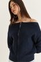 Women's Navy Blue Madonna Collar Zippered Relaxed Knitwear Cardigan Th261070 60286640 - 6