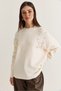 Women's Cream Stone Embroidered Crew Neck Oversize Knitwear Sweater Tk261001 60286630 - 5