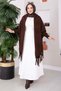 Tassel Detailed Sleeved Knitwear Poncho Brown - 2