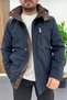 Men's Hooded Lined Premium Coat Navy Blue Edw515