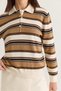 Women's Cream-Camel Striped Polo Collar Long Sleeve Buttoned Knitwear Sweater Tk261146 60286634 - 5