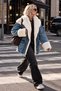 Women's Clothing New Season Furry Denim Coat with Collar and Sleeve Detail - 5