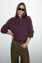 Pascua Women's Burgundy Sweatshirt with Striped Sleeves, Zipper and Snap Closure - 4