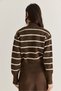 Women's Brown-Beige Striped Zippered High-Neck Knitwear Cardigan Th261057 60286622 - 7