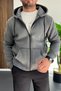 Men's Kangaroo Pocket Hooded Zippered Cardigan Anthracite Edw519 - 2
