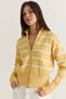 Women's Yellow-White Striped Zippered High-Neck Knitwear Cardigan Th261057 60286622 - 2