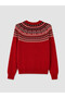Ozmarka New Season Red Patterned Women's Knitwear Sweater - 6