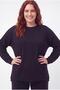 Women's Plus Size Crew Neck Vertical Ribbed Black Tracksuit Set - 3
