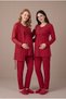 Women's Red Lace Long Sleeve Maternity Pajama Set with Nursing Detail and Robe