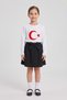Girls' White Long Sleeve Flag T-Shirt Black Bow Beaded Skirt April 23 October 29 Show Outfit
