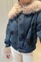 Imported Coat with Fur Collar and Stone Embellishments - Dark Blue - 4