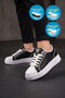 Black-White Lace-Up Thick Comfortable Sole Women's Casual Walking Shoes Sneaker 26201 - 3