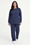 Women's Plus Size Crew Neck Vertical Ribbed Smoked Tracksuit Set