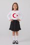 Girls' White Long Sleeve Flag T-Shirt Black Bow Pocket Ruffle Skirt April 23 October 29 Show Outfit - 3