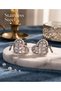 Brass Silver Color Bow Detail Pearl Zircon Stone Heart Detail Earrings