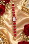Women's Red Stone Gold Detailed Stylish Wristwatch
