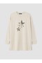 Beige Printed Oversize Women's Sweatshirt Tunic