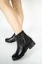Jayla Genuine Leather Floater Rubber Detailed Zippered Daily Low Heeled Women's Boots Real Leather Black