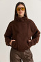 Women's Bitter Brown Viral Oversize High Collar Epaulet Detailed Faux Cashmere Coat 427 60286643 - 2