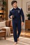 Long Sleeve Single Jersey Fabric Collar Buttoned Embroidery Detailed Men's Pajama Set - 4
