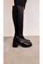 Heeled Plain Women's Boots Black Leather - 7
