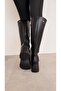 Heeled Plain Women's Boots Black Leather - 4