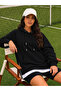 Women's long sleeve hooded lace-up blouse with side zippers and two-thread fabric - 4