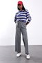 Gray Elastic Waist Straight Cut Trousers 27175 - 3