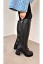 Heeled Plain Women's Boots Black Leather - 2