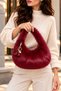 Women's Plush Handbag with Cherry Accessories, Soft Textured Daily Bag - 2
