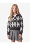 Baklava Patterned Long Sleeve Loose Fit Polo Neck Knitwear Sweater - 2