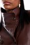 Brown Belted Faux Leather Trench Coat 9837 - 3