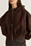 Women's Bitter Brown Hooded Lined Pocket Detailed Bomber Cut Zippered Cashmere Coat 7053 60286642 - 7