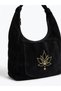Suede Shoulder Bag, Lotus Embroidered Shoulder Bag, Black Women's Hobo Shoulder Bag - 7