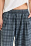 Women's Blue Plaid Patterned Elastic Waist Wide Leg Trousers Yp5692 60286651 - 7