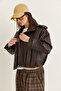 Women's Bitter Brown Lined Stand Collar Shoulder Epaulet Snap Closure Oversize Faux Leather Jacket 2838 60286593 - 4