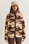 Women's Brown-Beige Patterned Fleece Sweatshirt with Pocket Detail and Ribbed Zipper 850 60286644 - 6