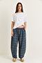 Women's Blue Plaid Patterned Elastic Waist Wide Leg Trousers Yp5692 60286651 - 2