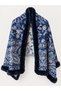 Women's Navy Blue Floral Patterned Woven Rectangular Poncho Pnc06 - 3