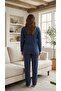 Women's Winter Plus Size Embroidered Patterned Collar Buttoned Long Sleeve Pajama Set - 4