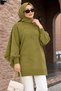 Pearl Detailed Oil Green Hijab Knitwear Sweater 10932Yy
