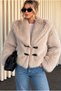 Women's Plush Lined Fur Jacket – Buckle Detailed, Soft Textured Short Beige Coat-9679-Standard Size - Beige