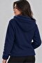 Women's Hooded Zippered Double Pocket Soft Textured Navy Blue Plush Cardigan Jacket Fleece - 6
