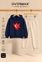 Turkish Flag Printed Children's Hooded Sweatshirt Tracksuit Set - Ages 3-12