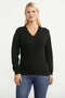 V-Neck Hair Knit Cotton Sweater - Black