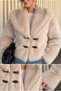 Women's Plush Lined Fur Jacket – Buckle Detailed, Soft Textured Short Beige Coat-9679-Standard Size - Beige - 3