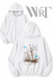 Brown Sailing Boat Back Printed Zippered Hooded White Cardigan (2 Yarn)