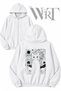Cat Painting Back Print Zippered Hooded White Cardigan (2 Yarns)