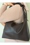 Women's Bitter Brown Hobo Shoulder Bag with Drawstring Detail and Zipper, Large Daily Bag - 3